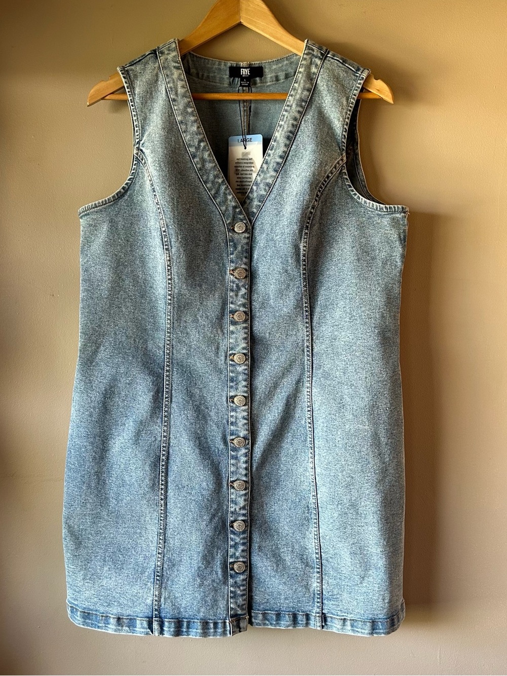 Frye Light Blue Acid-Wash Denim Button-Front Sleeveless Mini Dress Size L